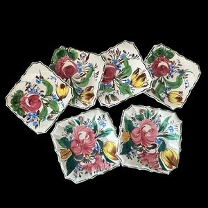 Vintage Nove Rose Made in Italy Hand Painted Floral Luncheon plates Set of Six